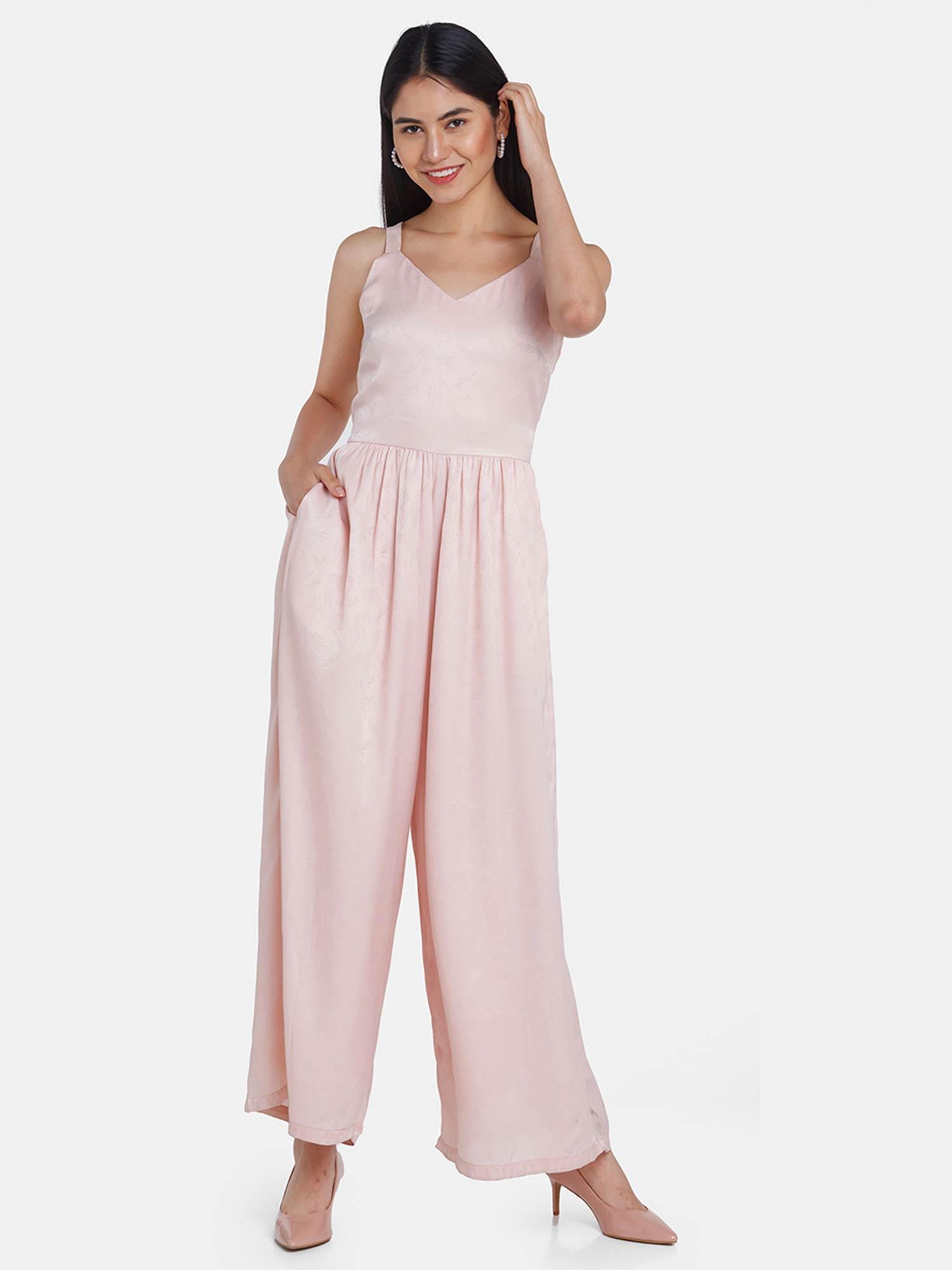 women pink self design jumpsuit