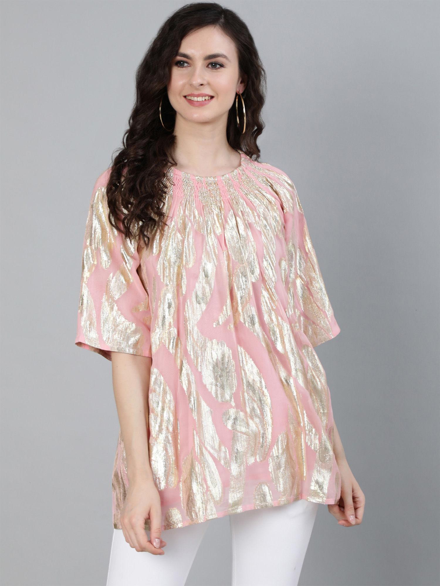 women pink shimmer weave a-line top