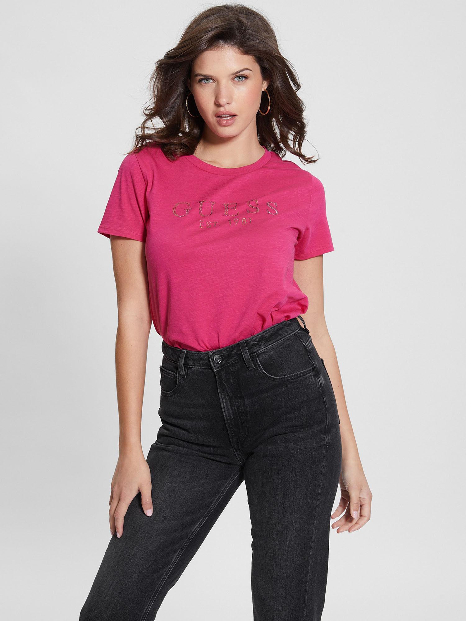 women pink short sleeves t-shirt