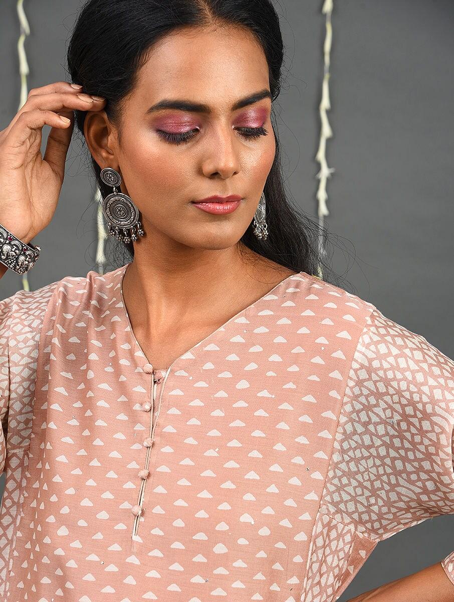 women pink silk cotton kurta