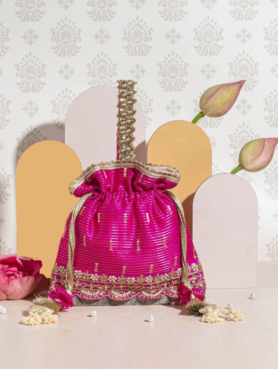 women pink silk potli