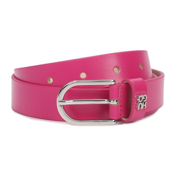 women pink single-pin buckle leather belt