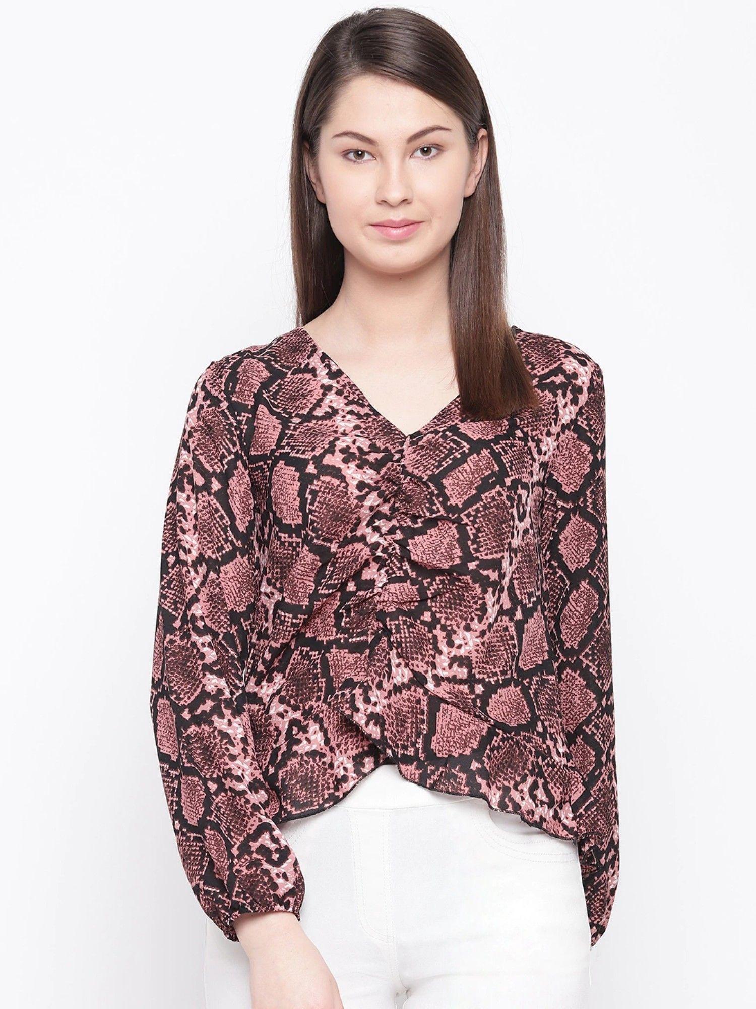 women pink snakeskin printed top