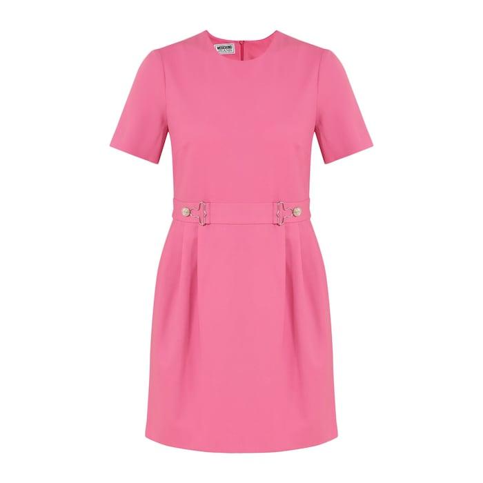 women pink solid a -line dress with waist belt