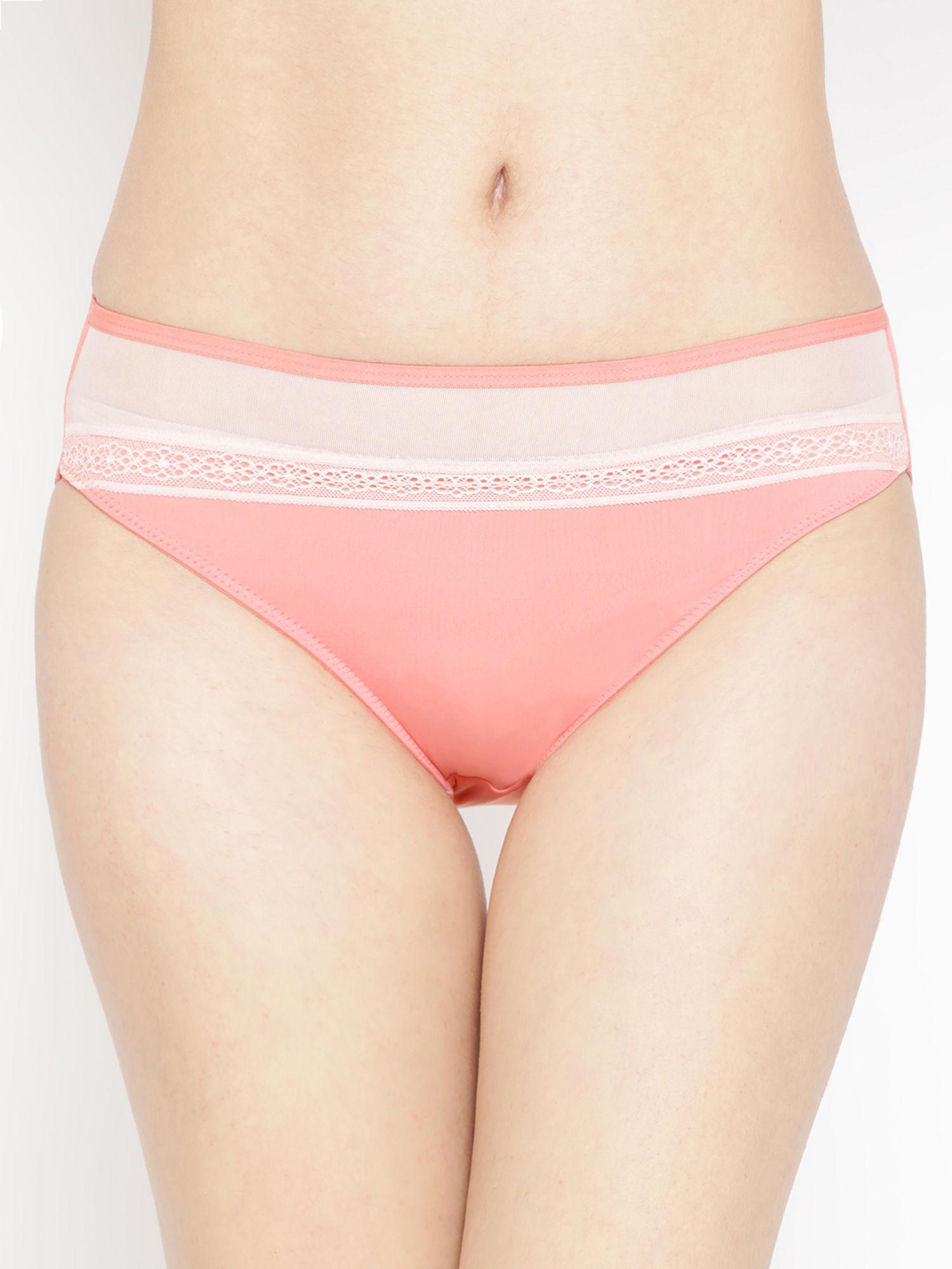 women pink solid bikini briefs