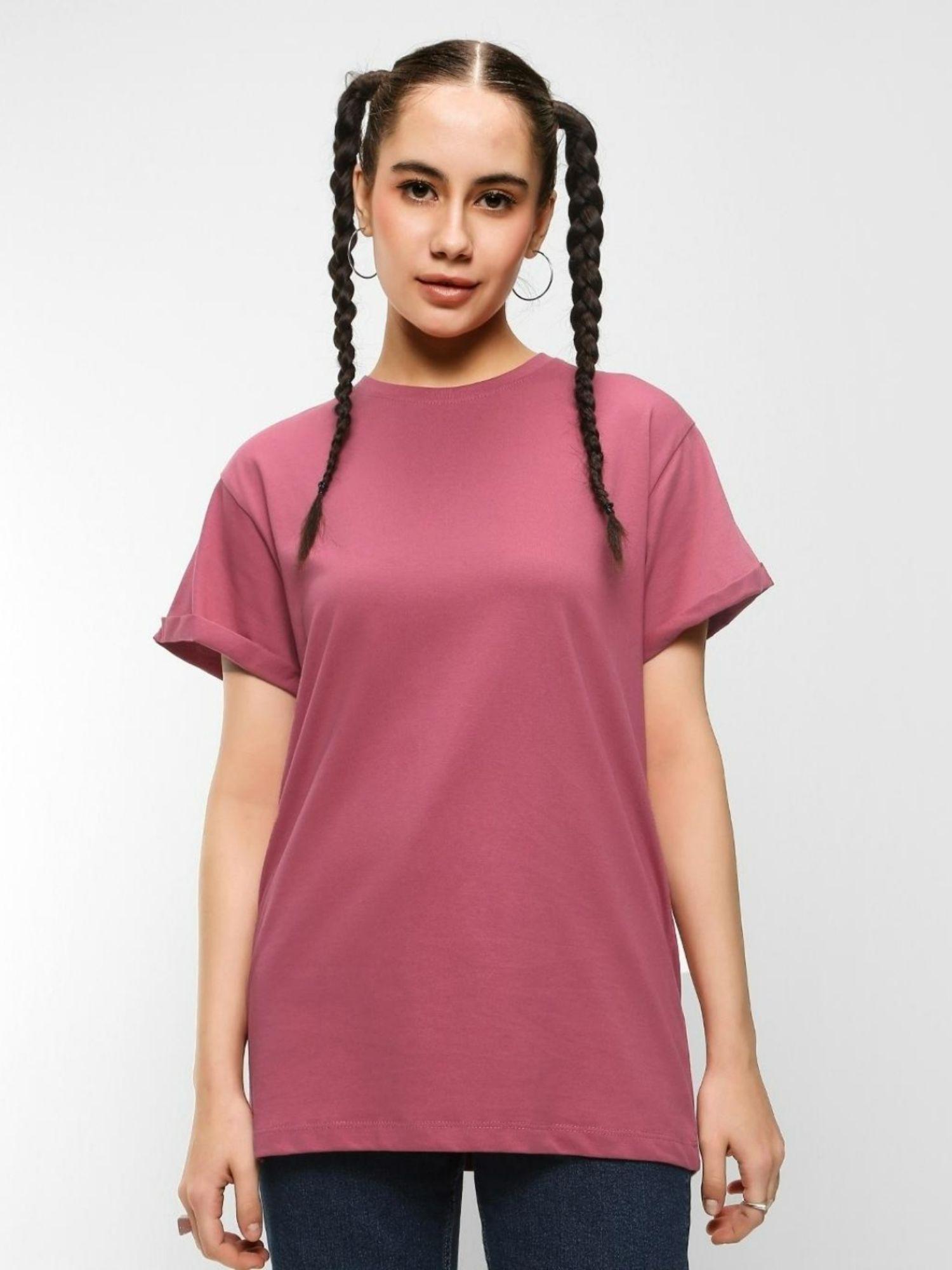 women pink solid boxy t-shirts