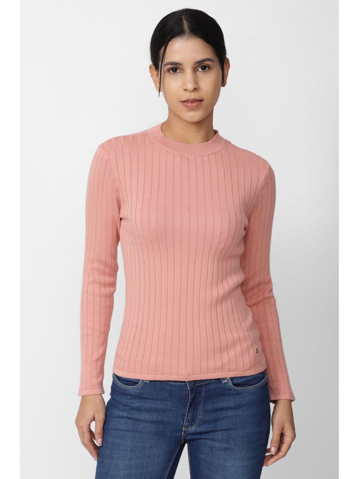 women pink solid casual round neck top