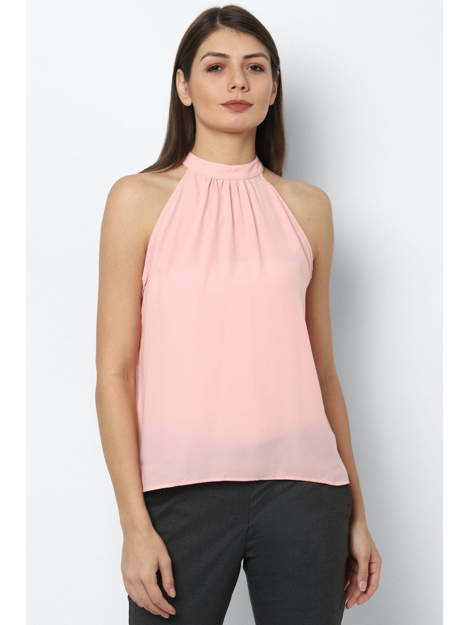 women pink solid casual top