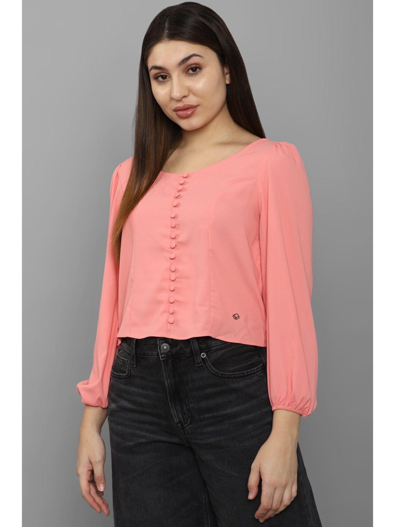 women pink solid casual top