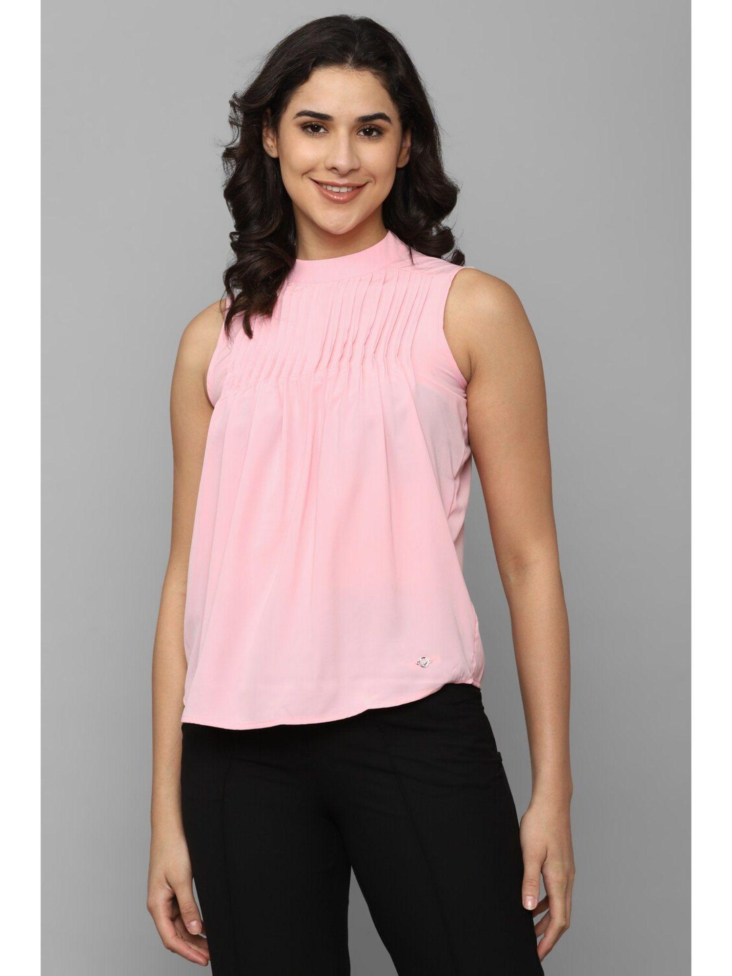 women pink solid casual top