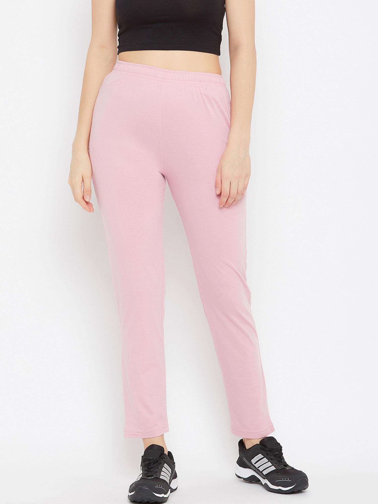 women pink solid cotton track pants