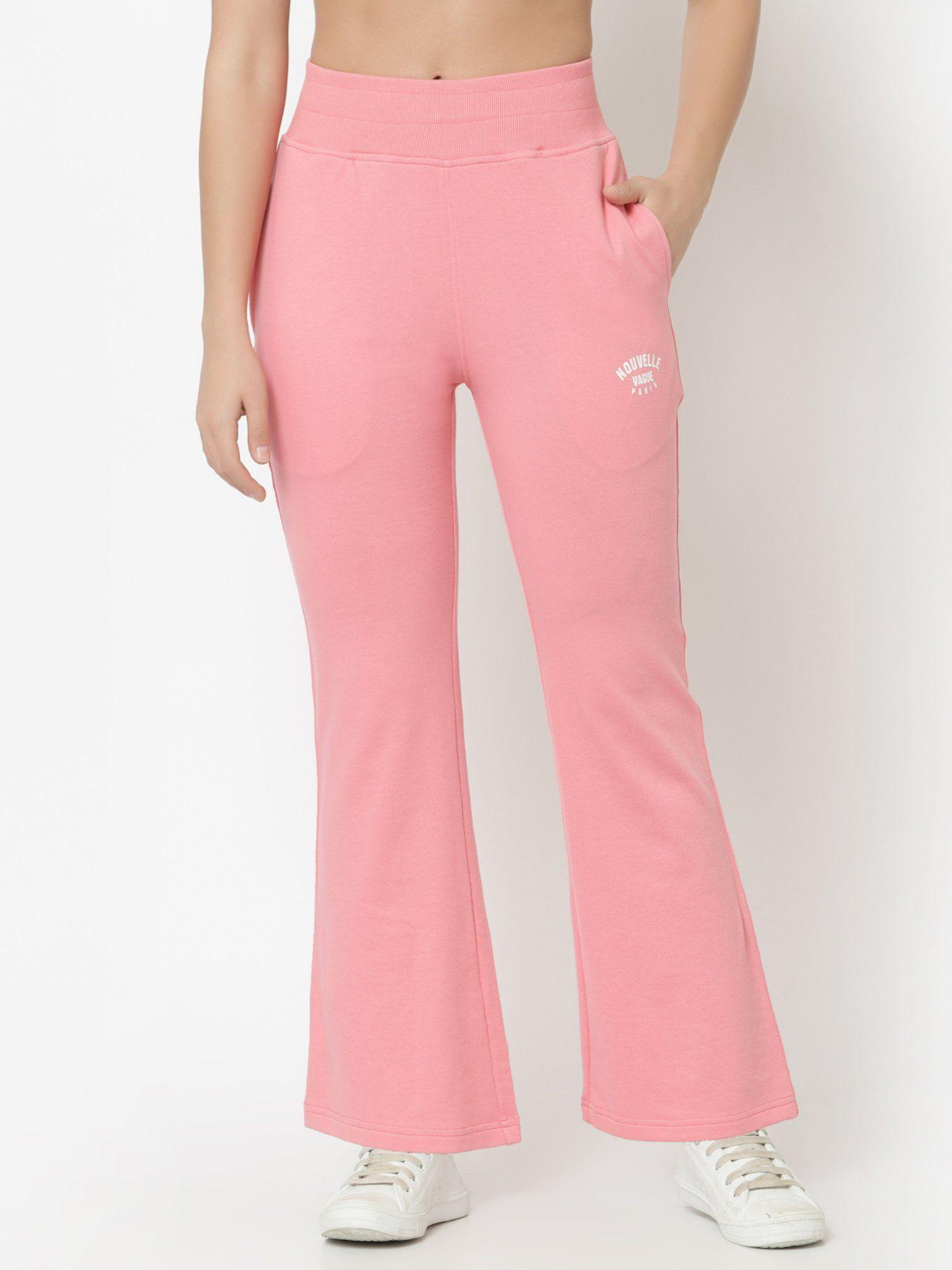 women pink solid cotton track pants