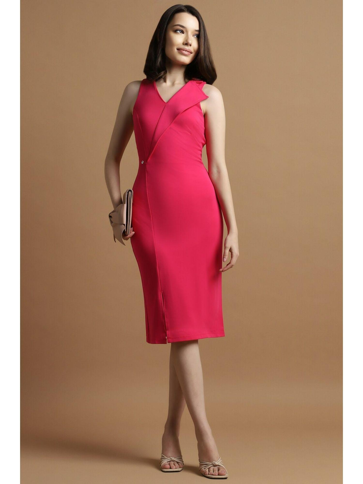 women pink solid formal dress