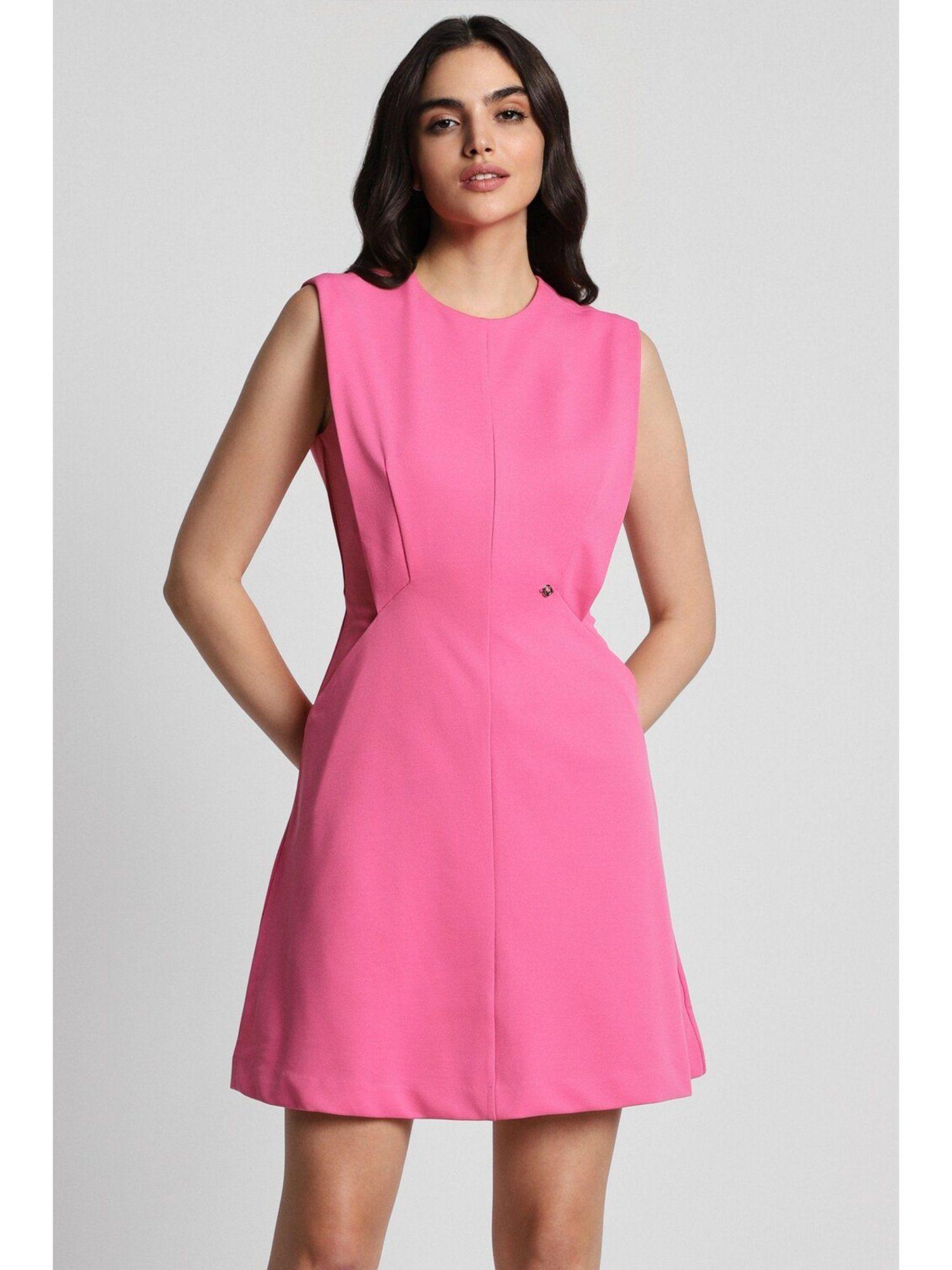 women pink solid formal dress