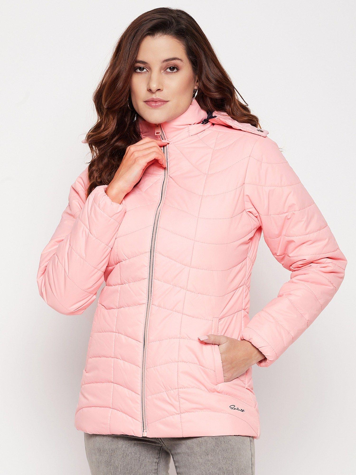 women pink solid full sleeve jacket