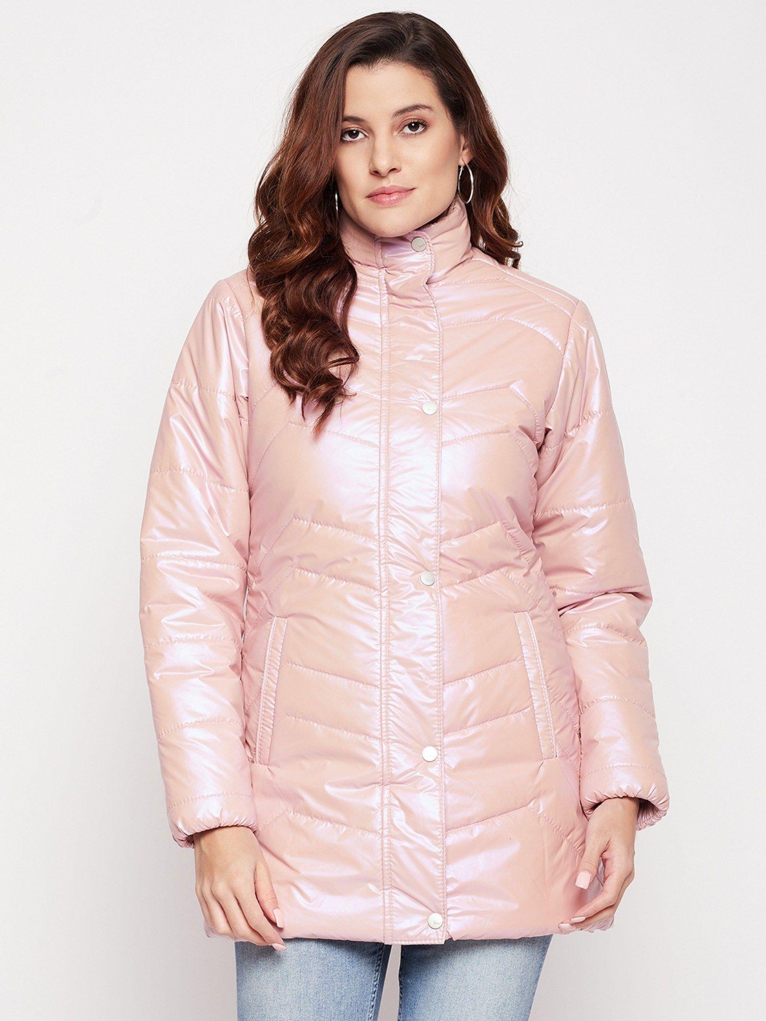 women pink solid full sleeve jacket