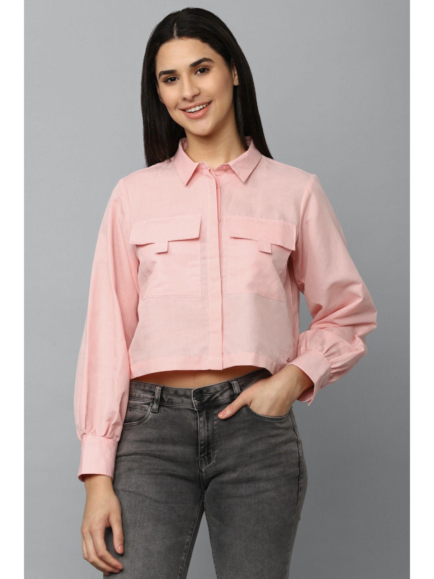 women pink solid full sleeves shirt