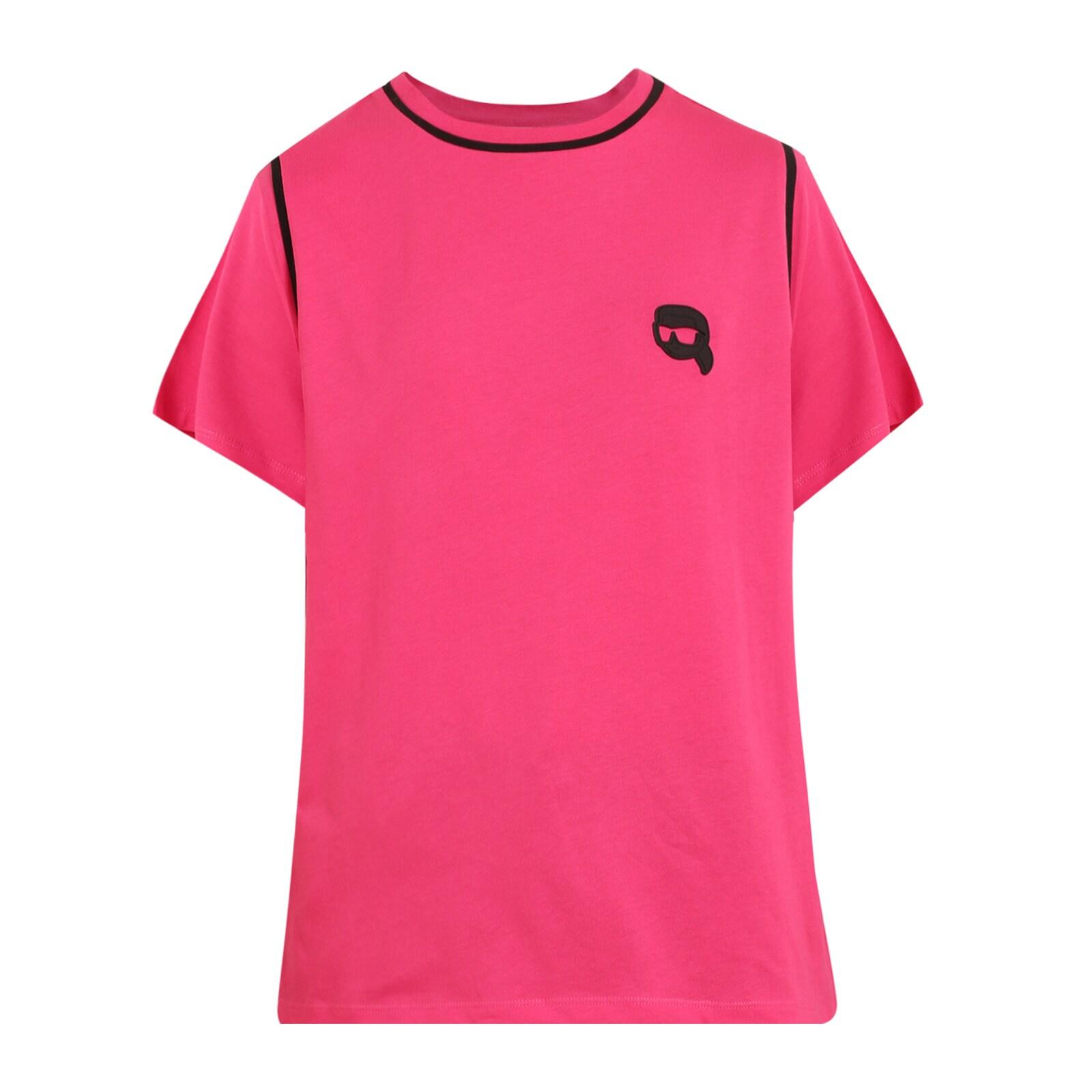 women pink solid ikonik patch t-shirt with contrasting piping