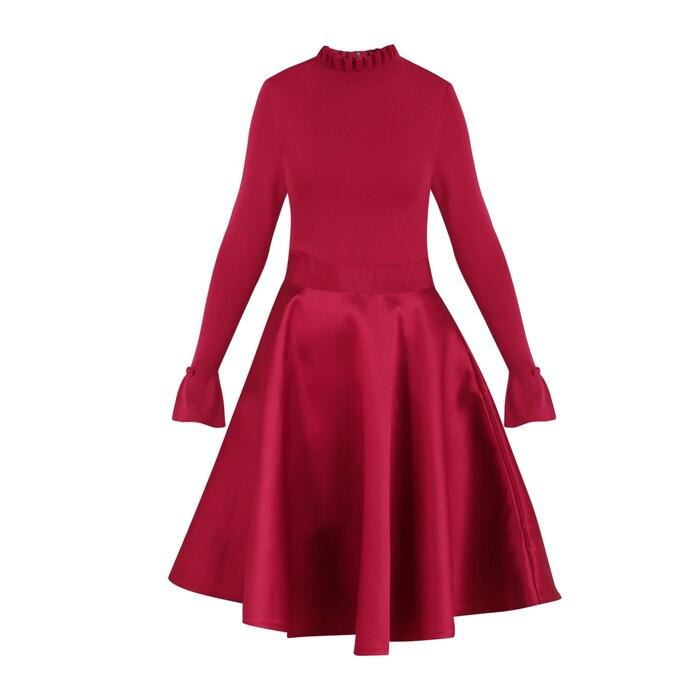 women pink solid knitted skater dress