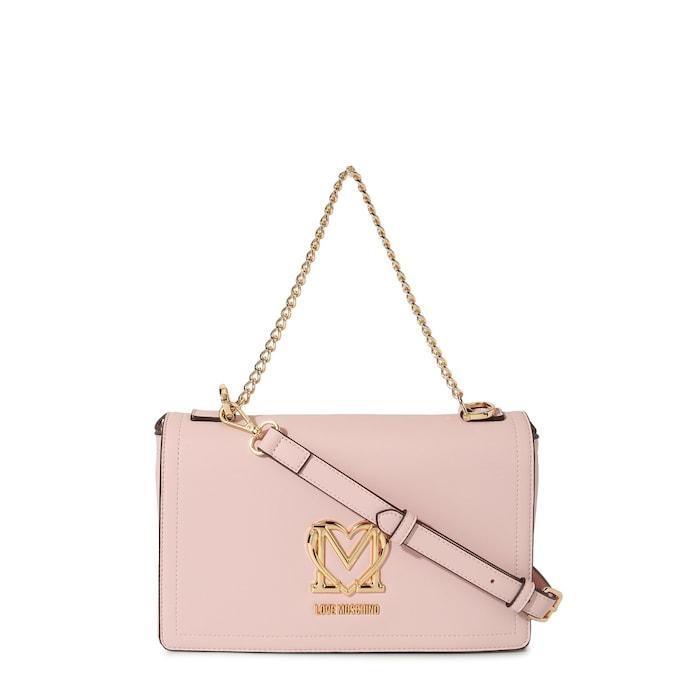 women pink solid lm heart pu crossbody bag with chain handle