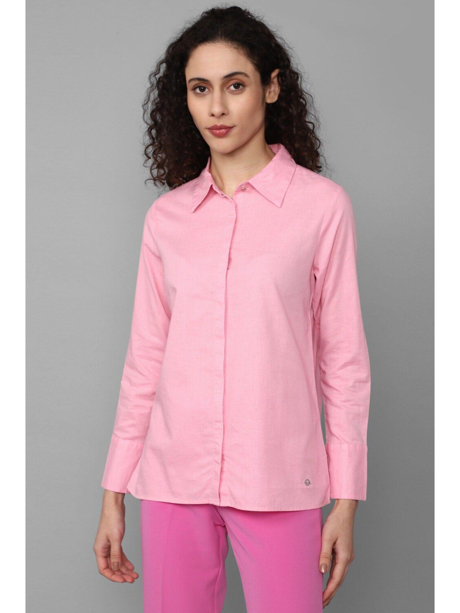 women pink solid long sleeves shirt