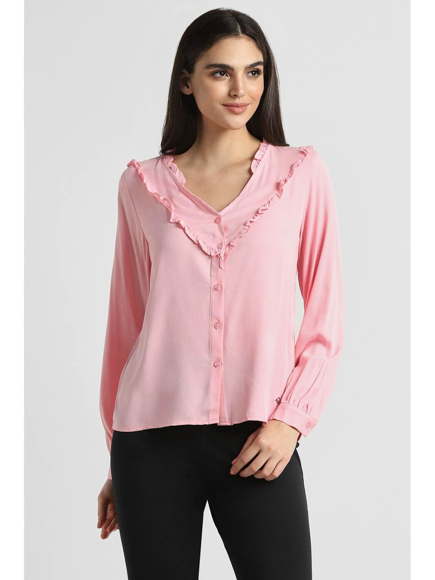 women pink solid long sleeves shirt