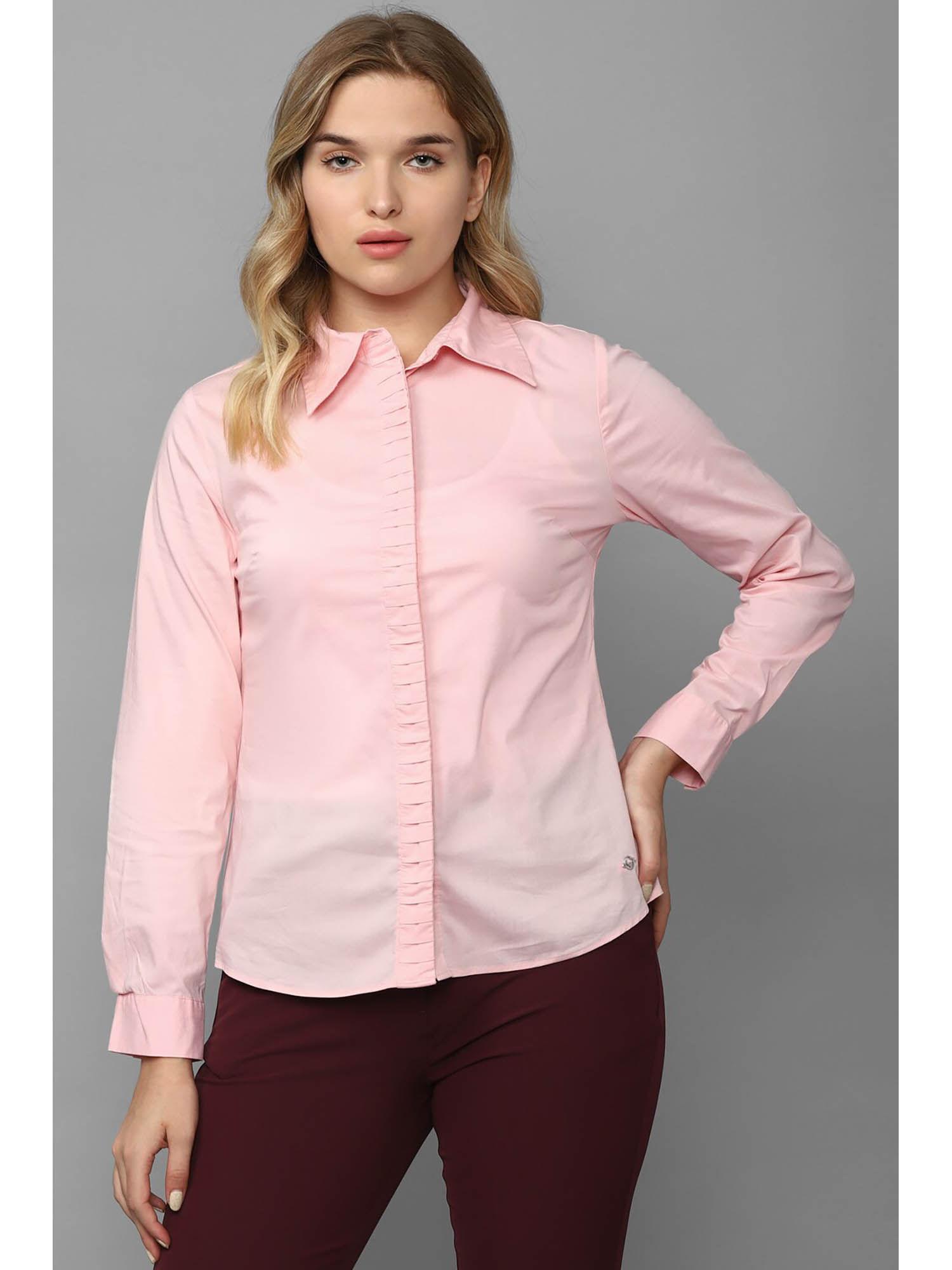 women pink solid long sleeves shirt