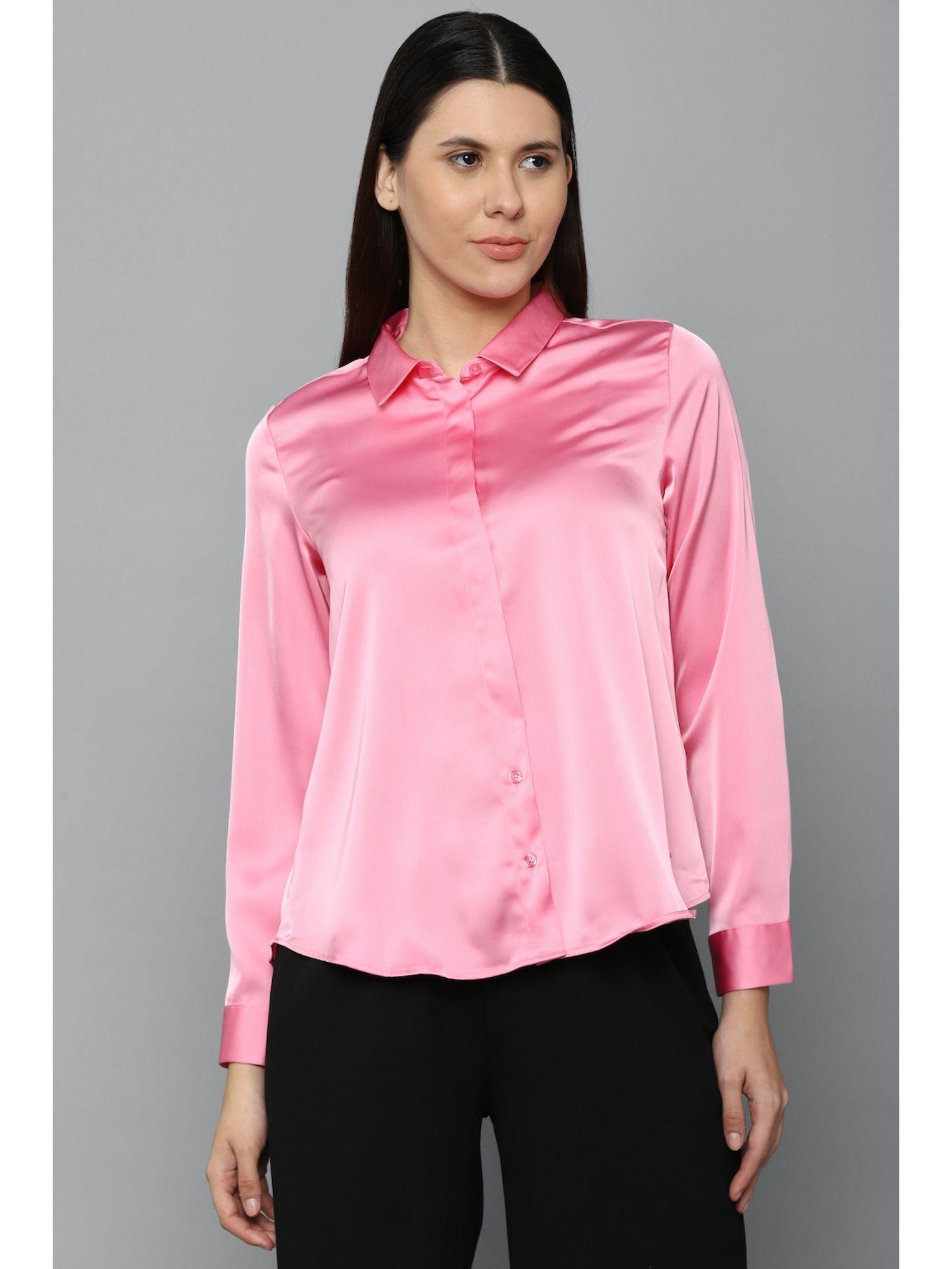 women pink solid long sleeves shirt