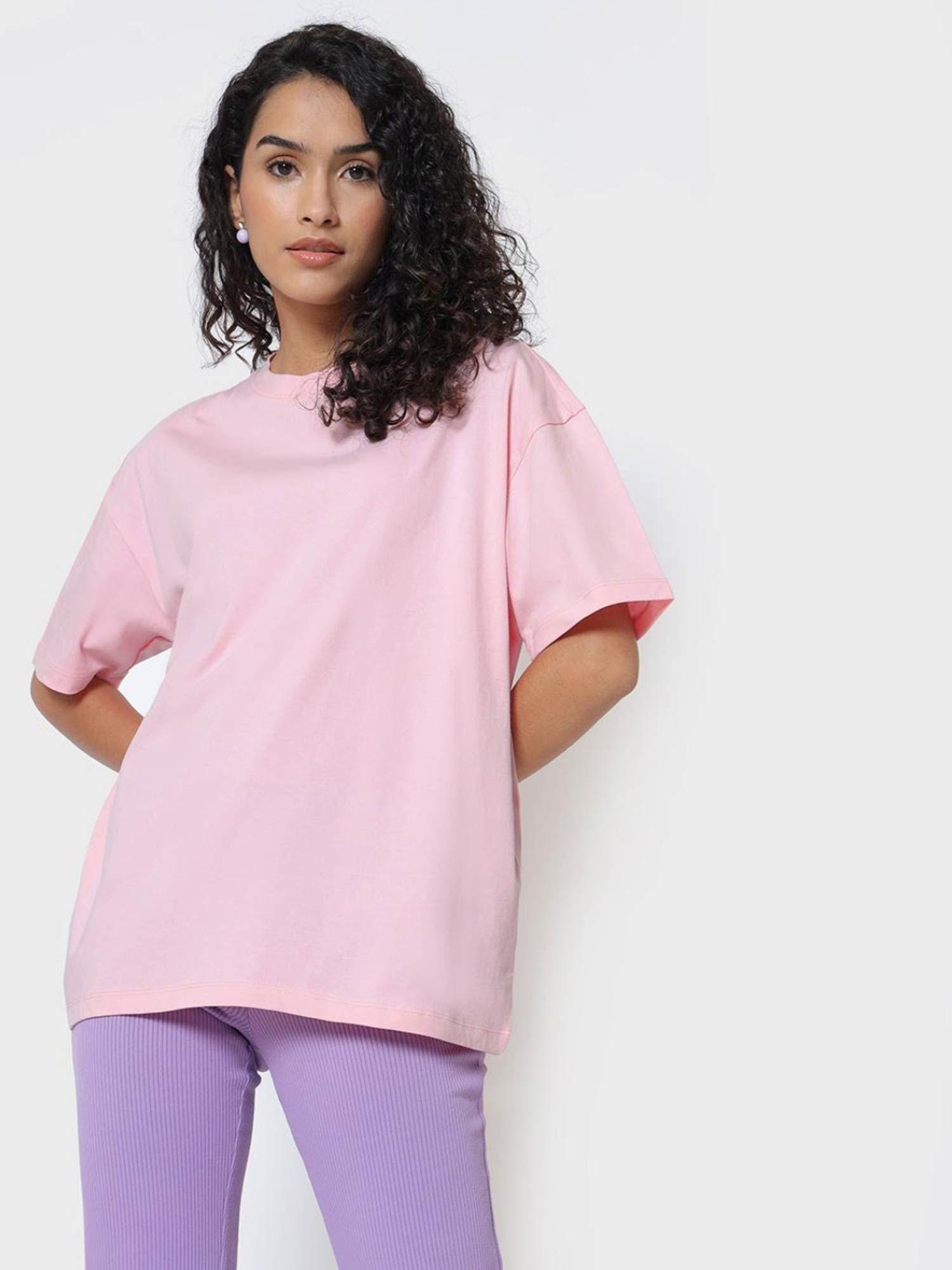 women pink solid oversized t-shirt