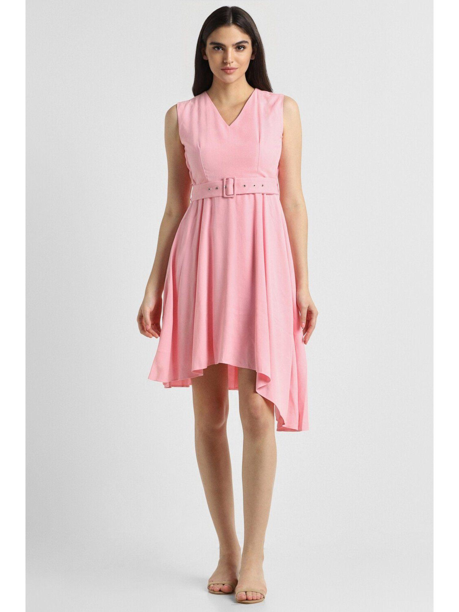 women pink solid party dress