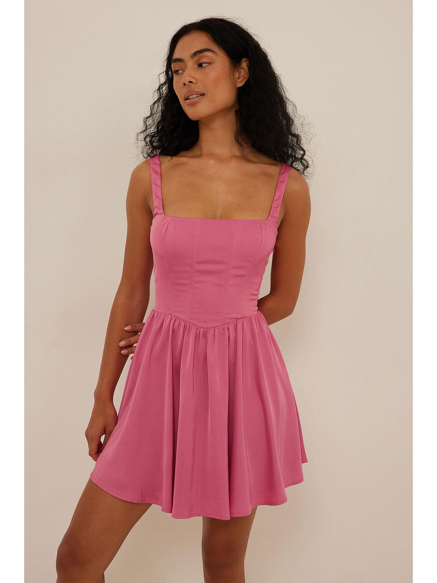 women pink solid-plain mini dress