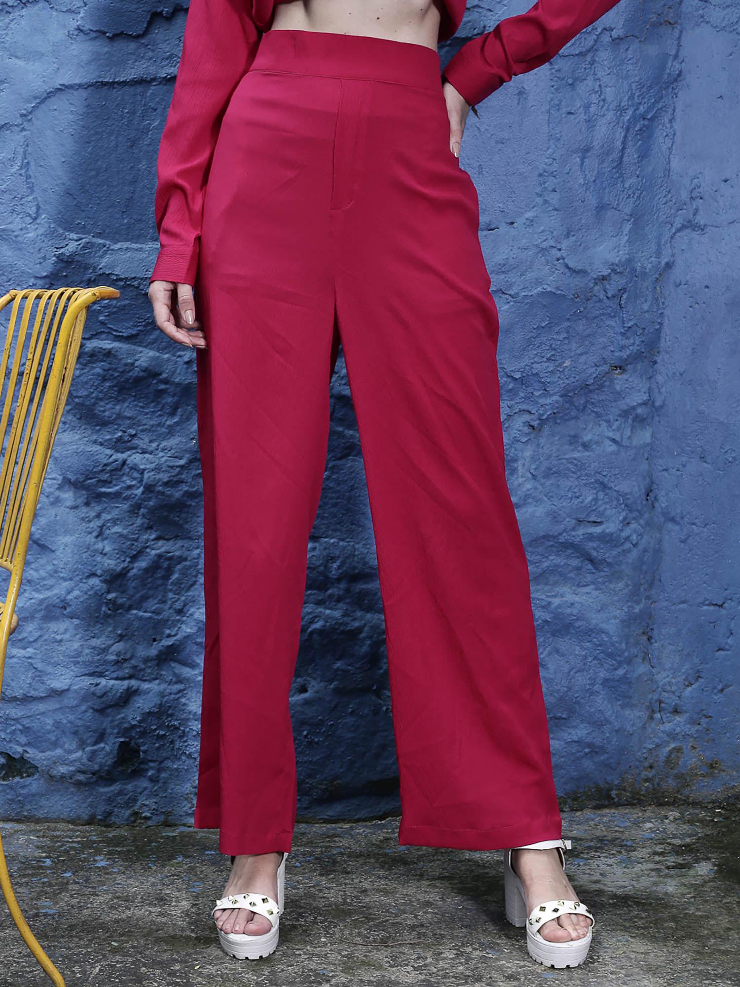 women pink solid print regular trousers