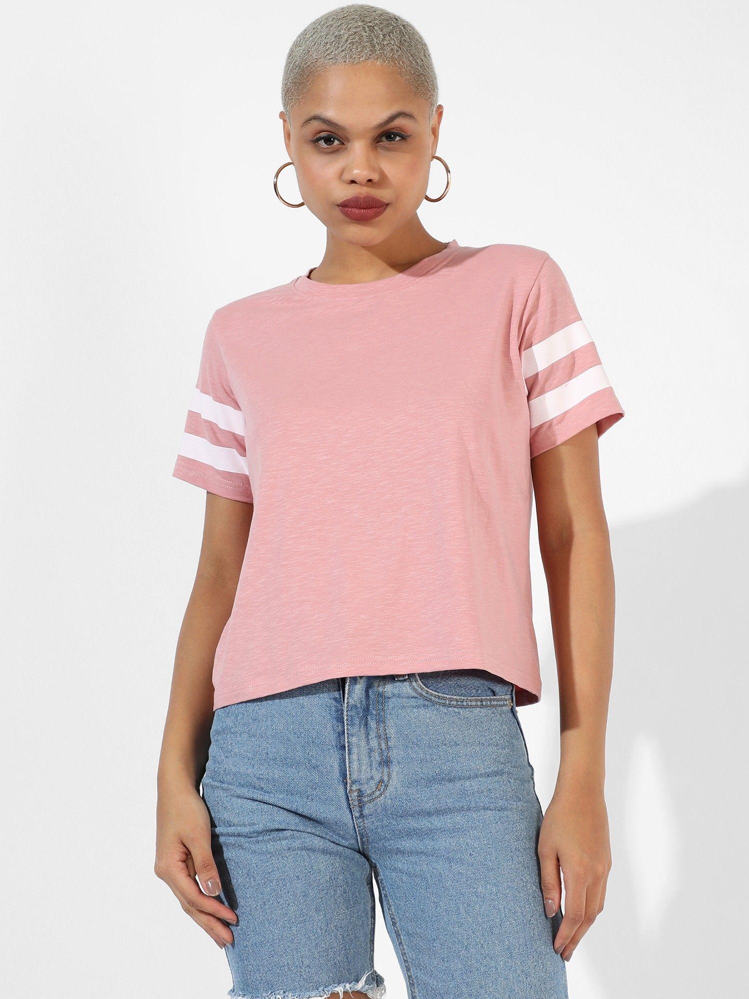 women pink solid regular fit top