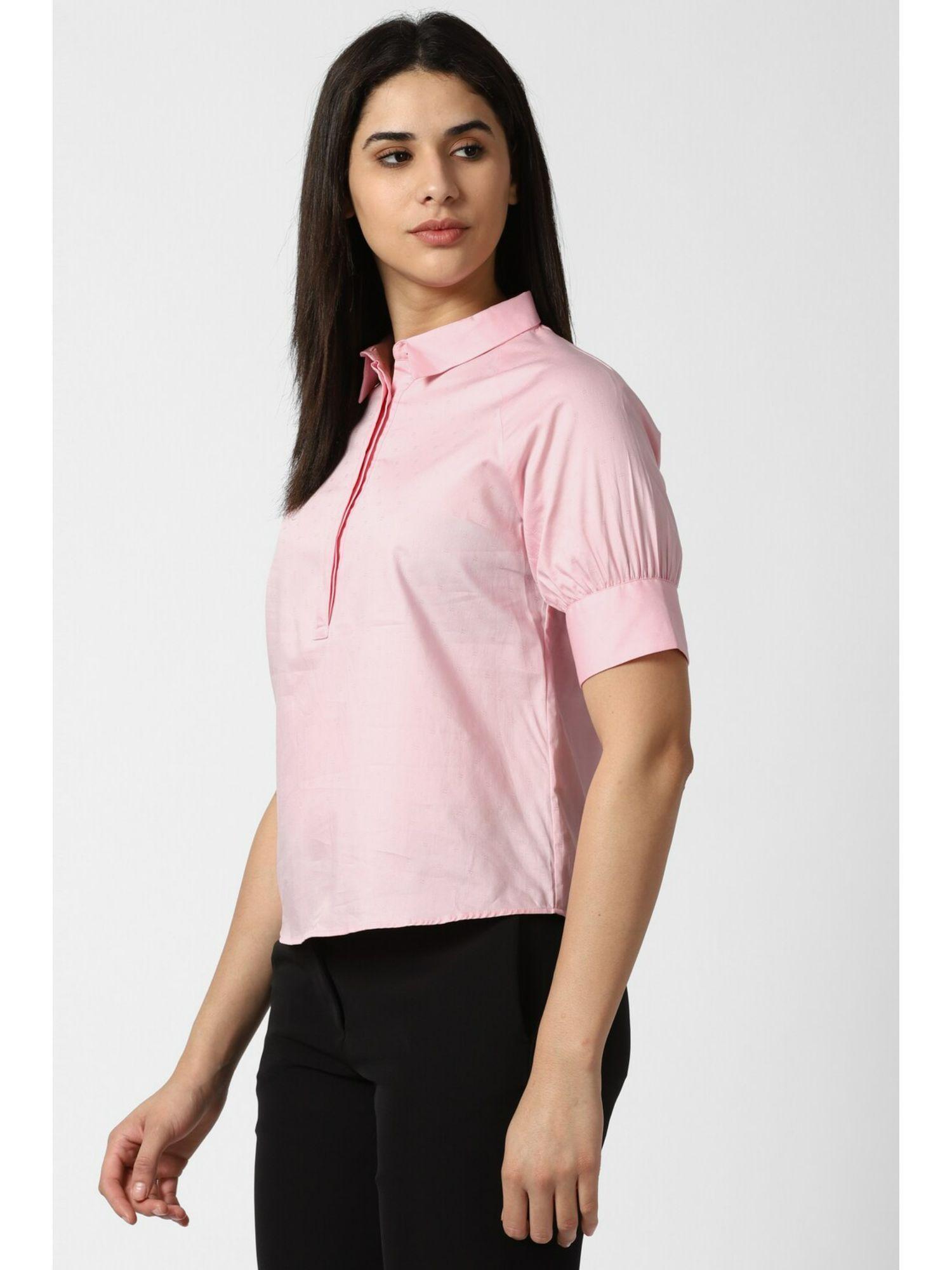 women pink solid short sleeves top