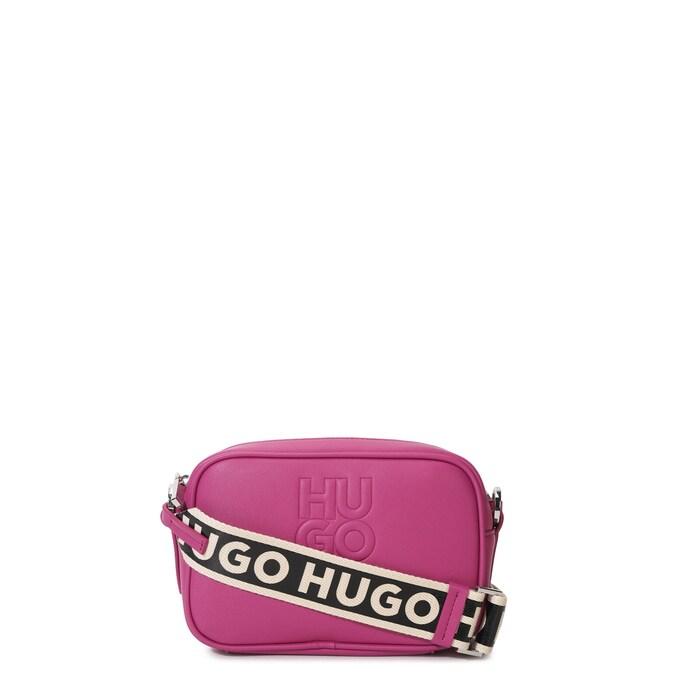women pink solid small pu crossbody bag with logo