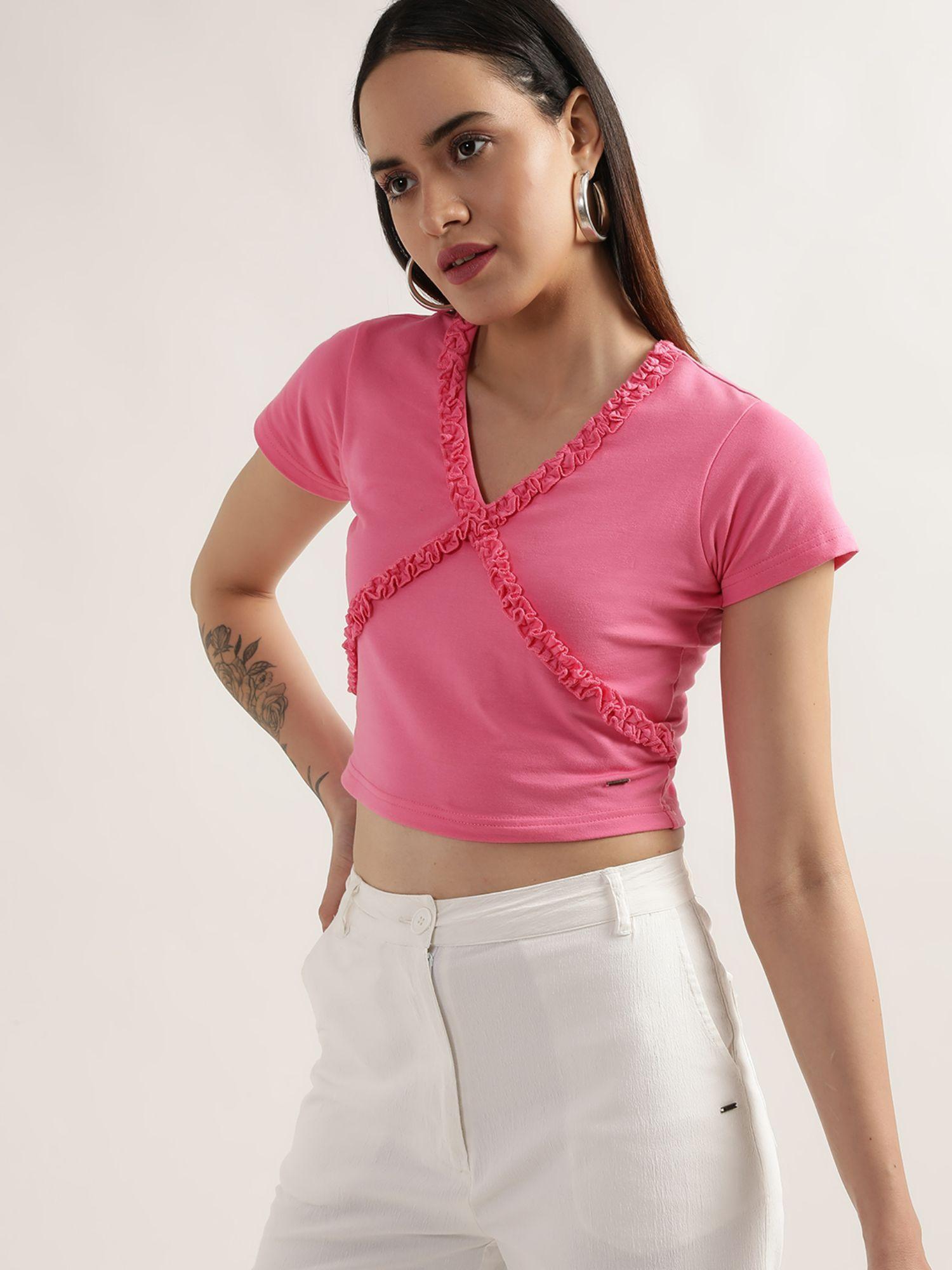 women pink solid t shirt