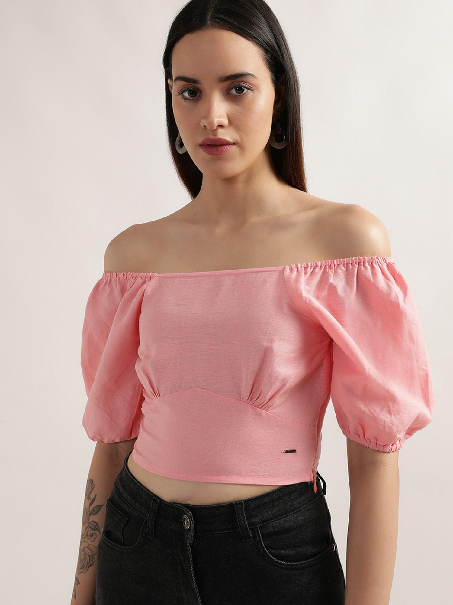 women pink solid top