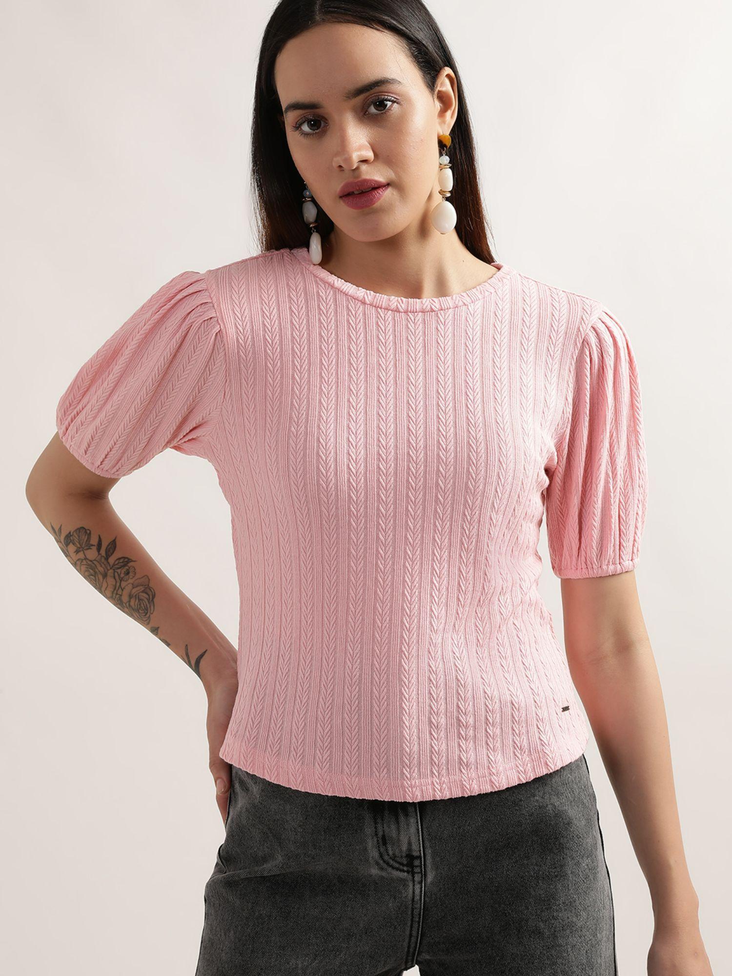 women pink solid top