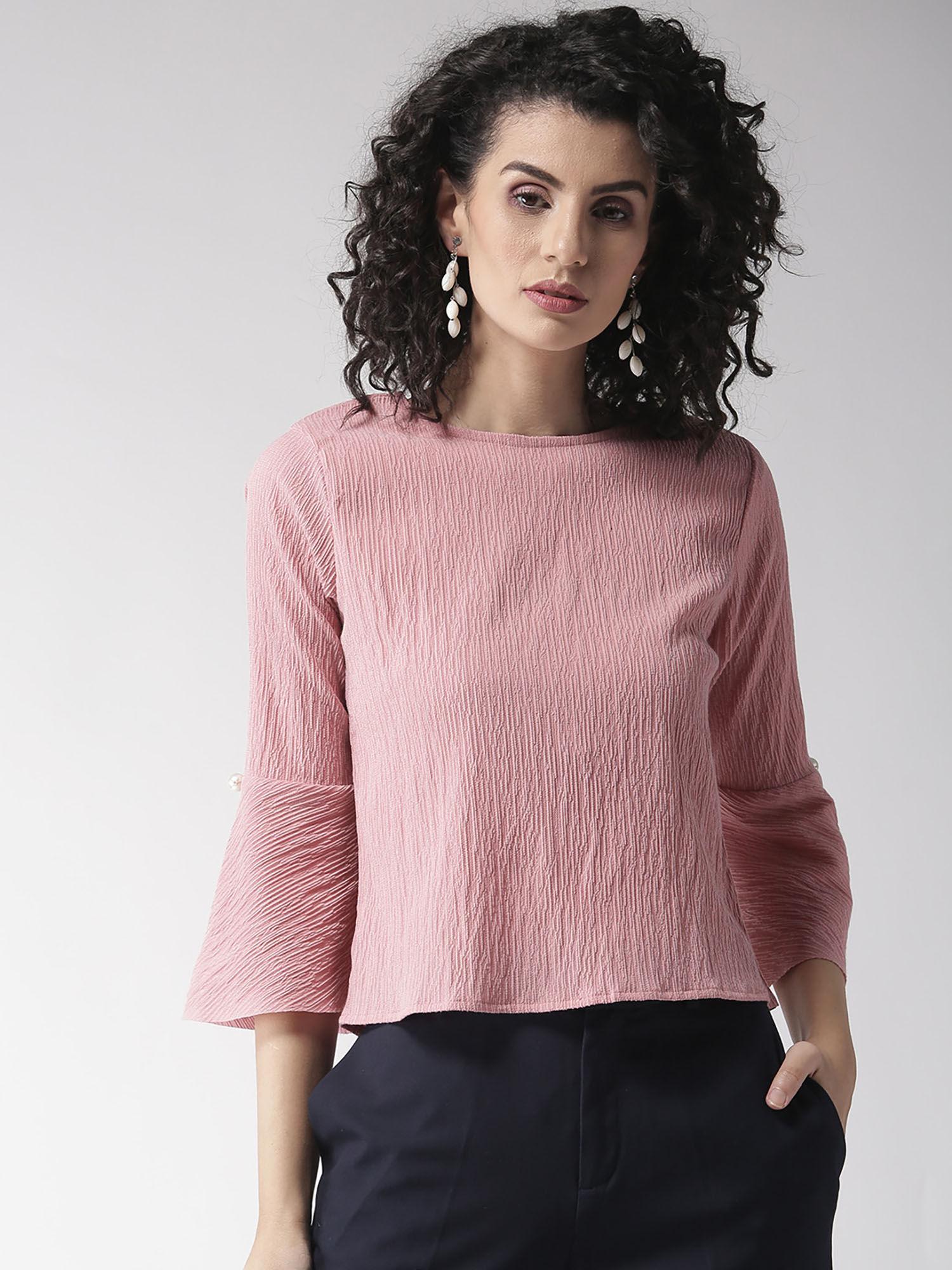 women pink solid top