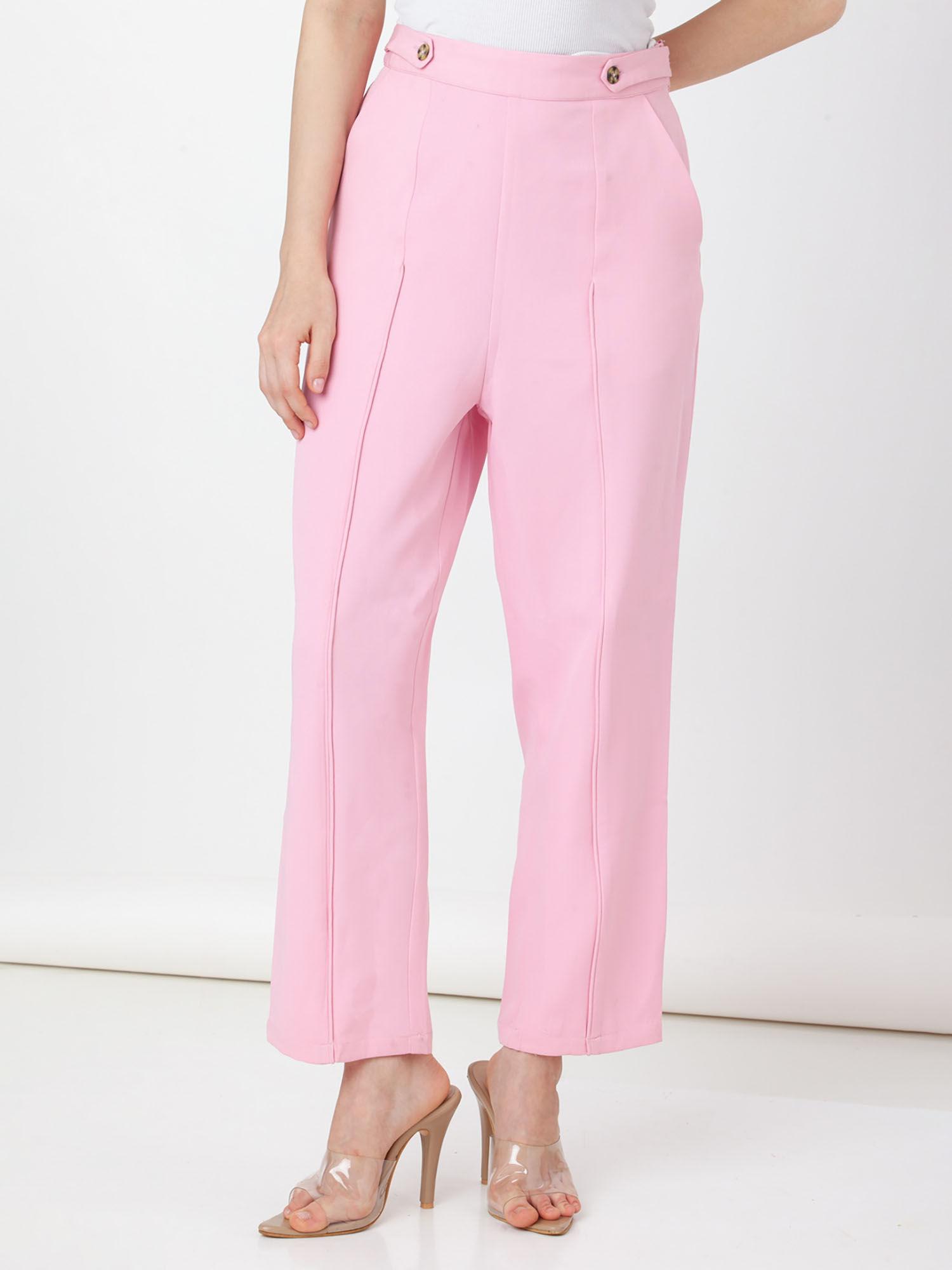 women pink solid trouser