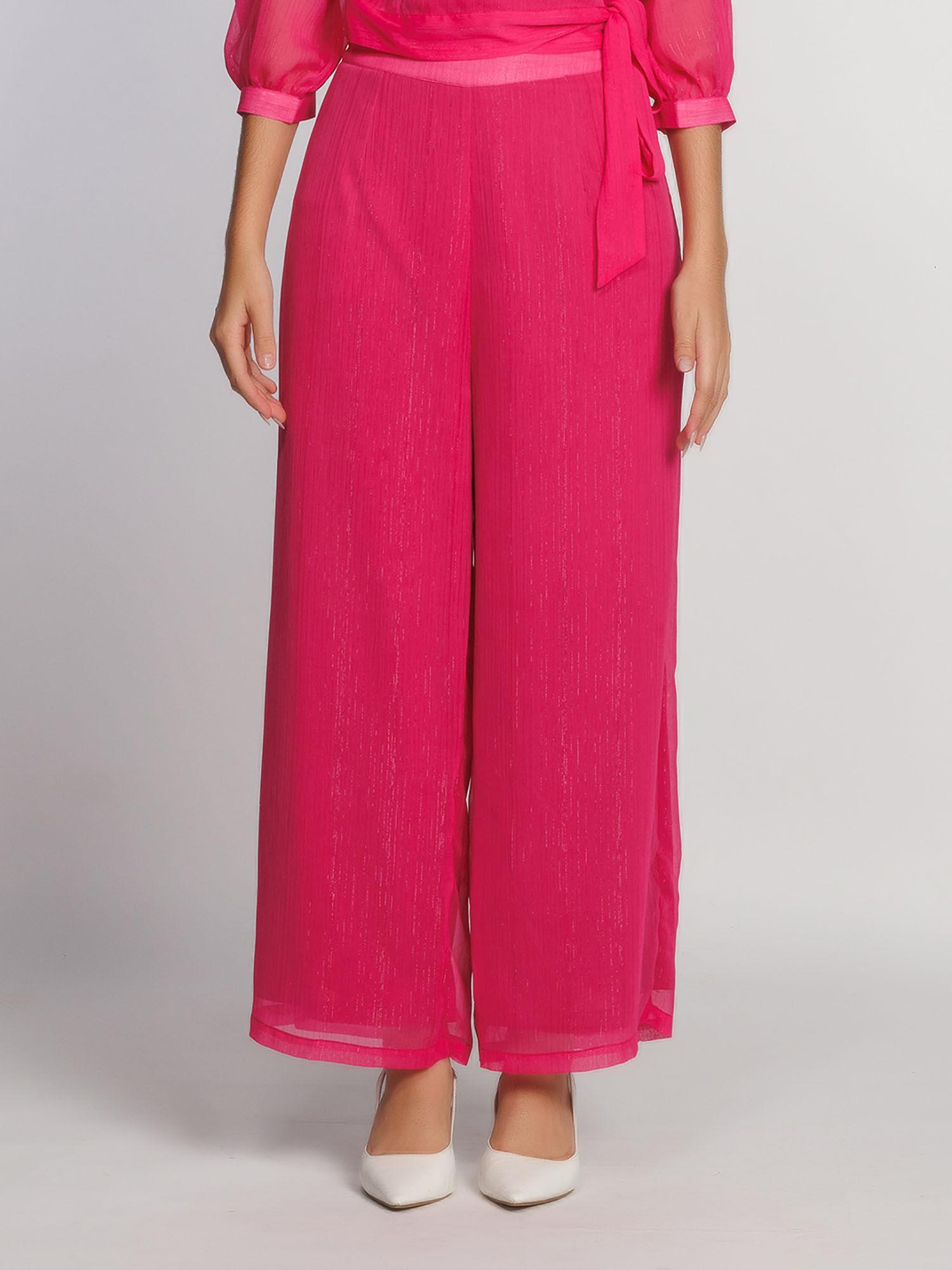 women pink solid wide palazzo