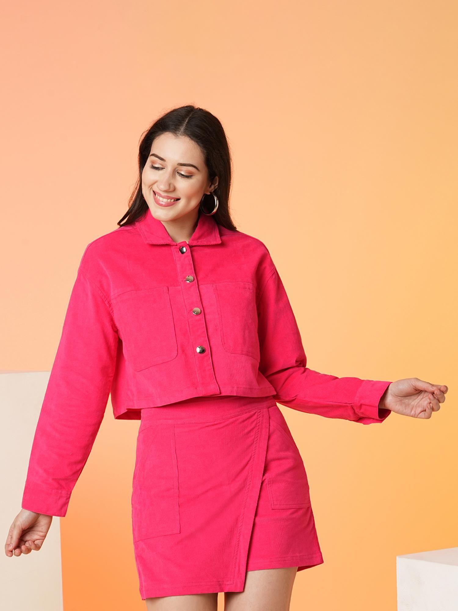 women pink spread collor boxy casual jacket