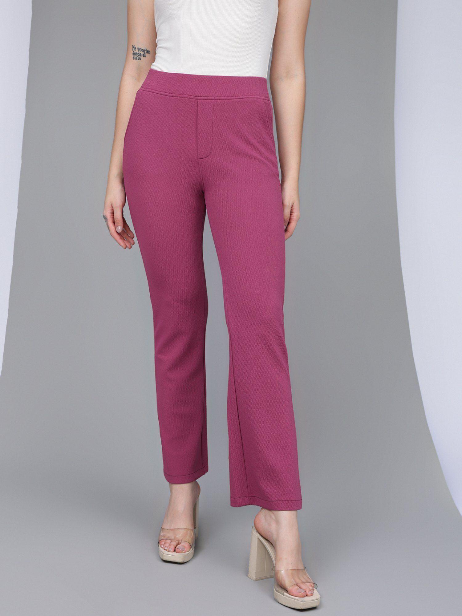 women pink straight fit high-rise textured trousers