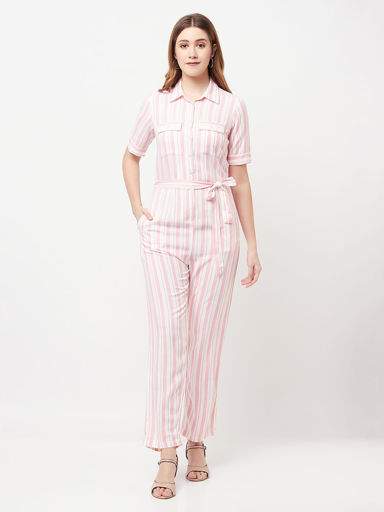 women pink striped jumpsuit (set of 2)