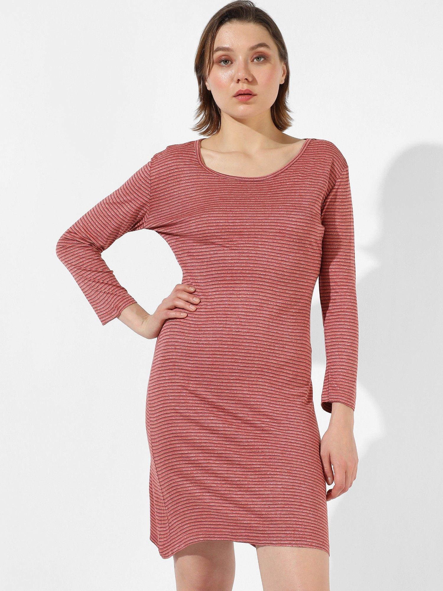 women pink striped regular fit dress