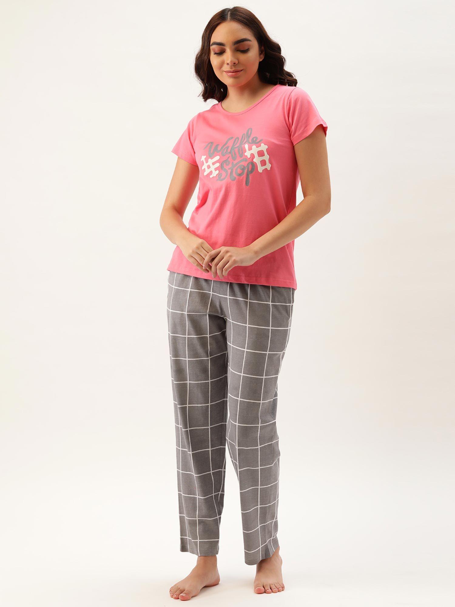 women pink t-shirt & pyjamas (set of 2)