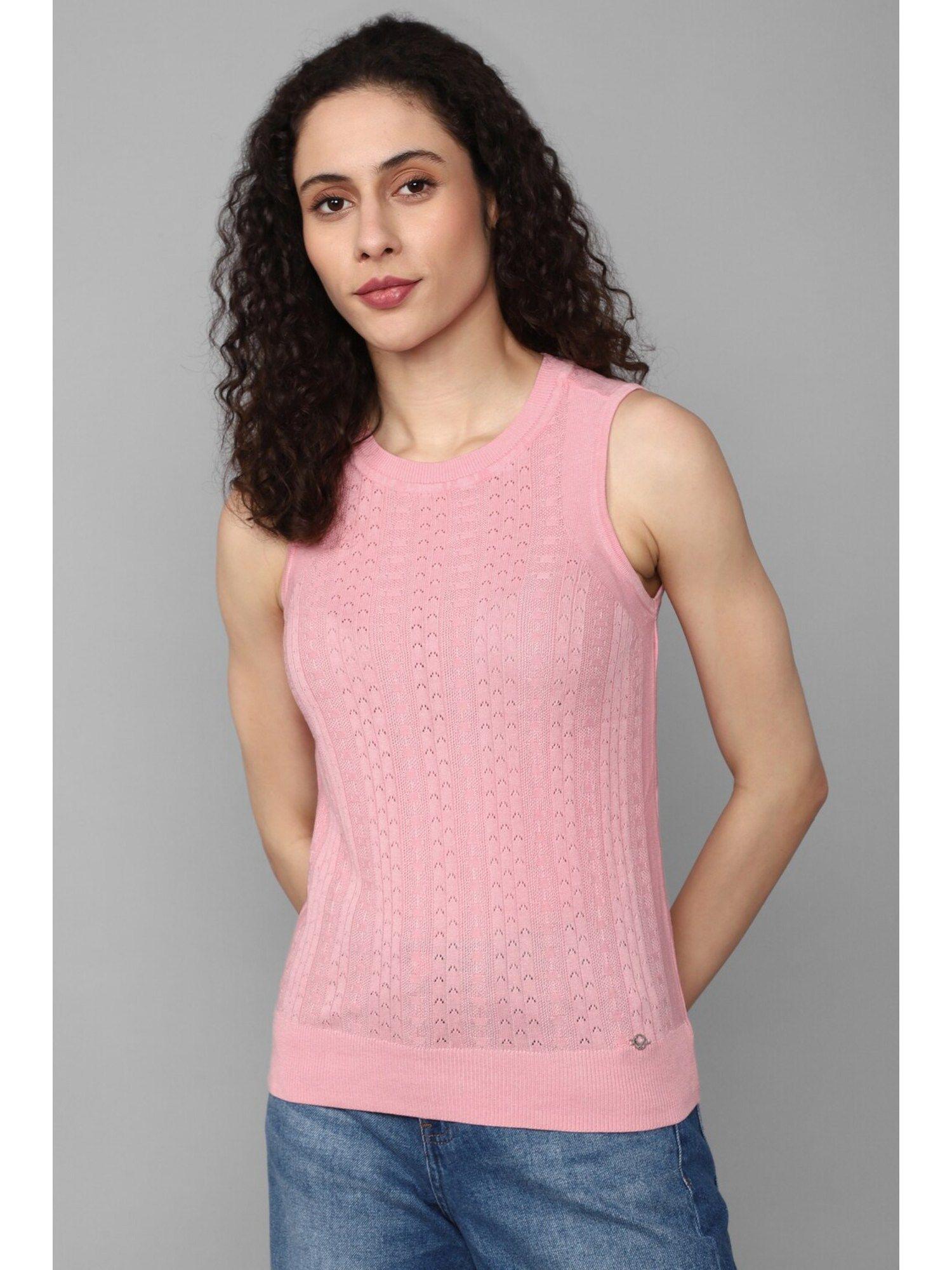 women pink textured casual top