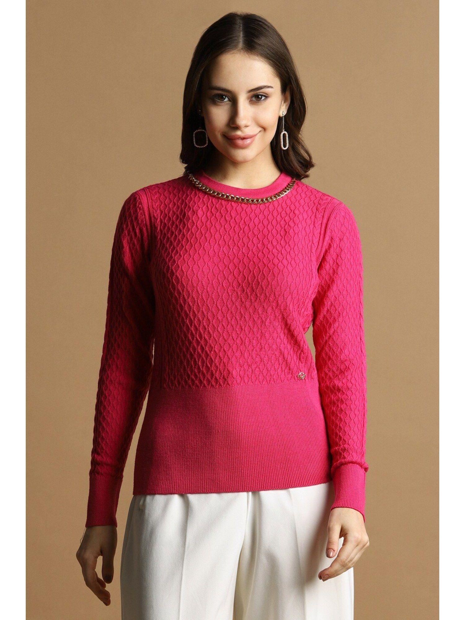 women pink textured casual top