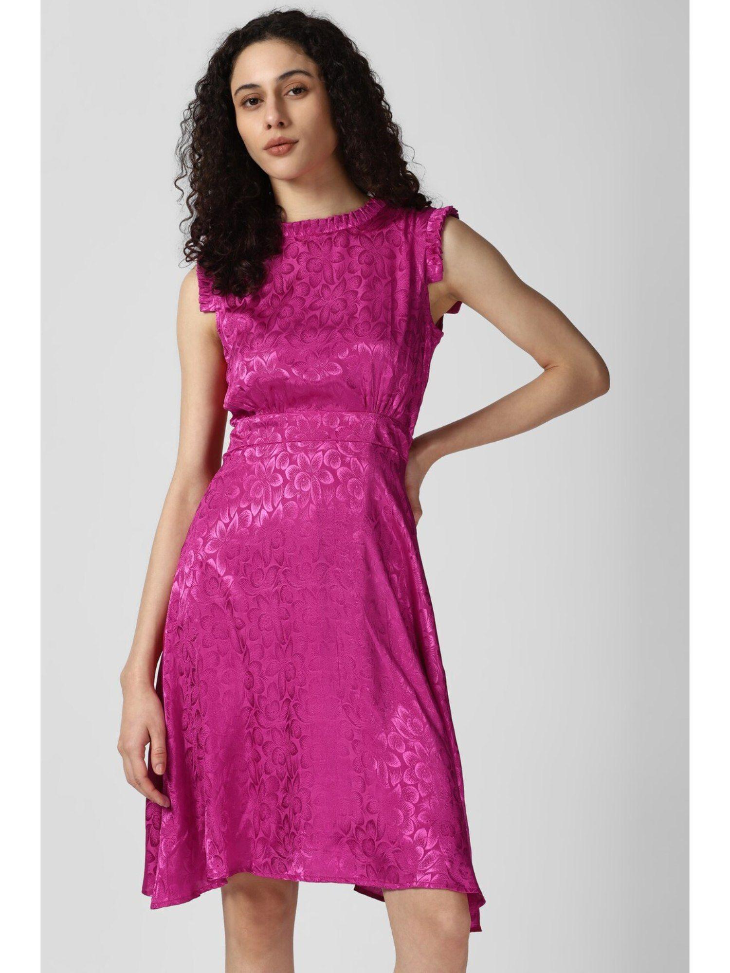 women pink textured knee length party dress