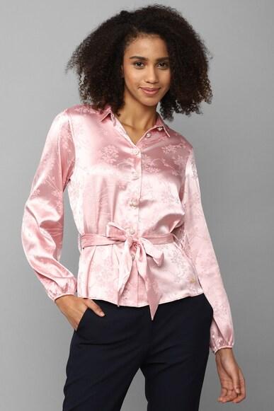 women pink textured long sleeves shirt